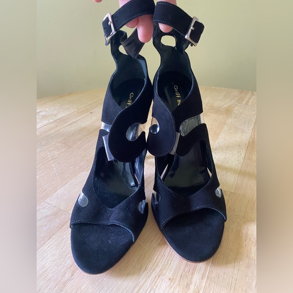 Griff Italia black suede stilettos with buckle ankle strap. Size 9 - 9.5. - Picture 4 of 8
